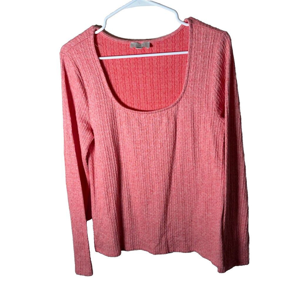 Loft Blouse Women's Large Pink Scoop Neck Textured Long Sleeve Casual Top